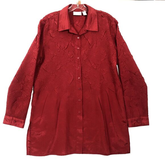 Chico's Textured Fabric Long Sleeve Button Up Blouse Red Size 1/8 Smart Casual - Picture 4 of 11